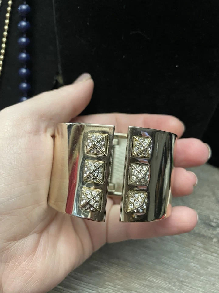 Victoria’s Secret Gold Tone Hinged Cuff Bracelet w/ Rhinestone Studs - Image 1 of 4