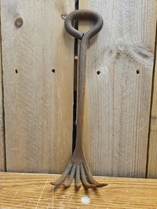 Antique Primitive Hand Forged Iron Hardware Store Nail Rake Claw 5 Prong 12" L - Picture 1 of 6