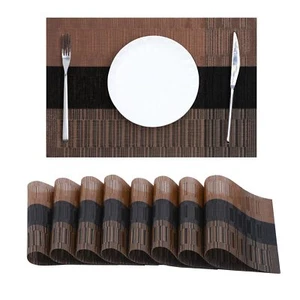 Brown with Black Striped Placemats Set of 8 - Heat Resistant Non-Slip Place m... - Picture 1 of 9
