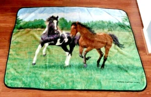 Persis Clayton Weirs Throw Blanket 2 Horses 48x60 - Picture 1 of 8