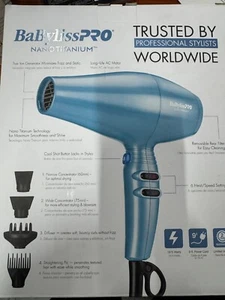 Babyliss Pro Nano Titanium Pro Hair Dryer Minimize Frizz Includes 4 Attachments - Picture 1 of 3