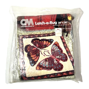 NEW Vtg 1979 Columbia Minerva Latch a Rug Hook Pattern 38" x 38" Butterflies - Picture 1 of 9