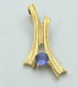 Vintage 14k Yellow Gold Curved Tanzanite Pendant (BT261) - Picture 1 of 2