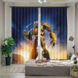Yellow Transformers 3D Blockout Photo Print Curtain Fabric Curtains Window - Bild 1 von 10