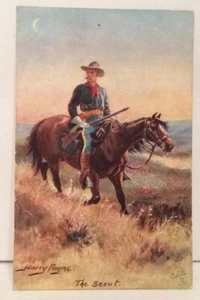 Postal Vintage Vaquero ""El Scout"" Artista Harry Payne Raphael Tuck Salvaje Oeste - Imagen 1 de 2