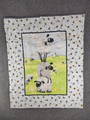 World Of Susybee Handmade Quilt Sheep Lamb Meadow Baby Crib Blanket Bedding Rare - Image 1 of 4