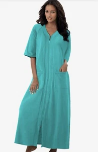 Womens plus size Long Robe Gown Zip Front Pockets L/S , sz 4XL Aqua color - Picture 1 of 3