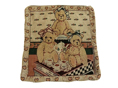 Tapestry Pillow Case Teddy Bear Picnic Tea Party Square 38cm Sew - Image 1 of 4