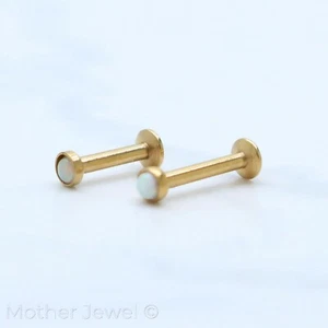 OPAL BALL 14K YELLOW GOLD IP LABRET TRAGUS MONROE LIP CARTILAGE STUD EARRING  - Picture 1 of 10