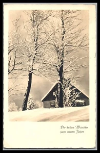 AK, Glückwunschkarte Neujahr Hütte im Winter, 1924; XT 550006 - Bild 1 von 2