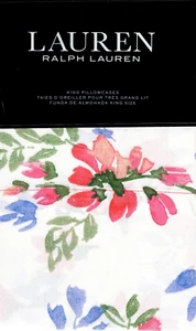 Ralph Lauren 2 KING Pillowcases Maggie Floral White Pink Blue Green Cottage Chic - Picture 1 of 6