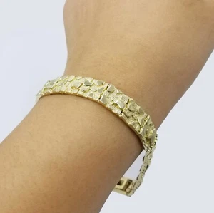 10K Yellow Gold Solid Nugget Style Bracelet Men Women 7mm 9" Inches - Picture 1 of 6
