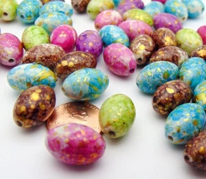 50 Speckled Egg Bead Color Mix ~ Easter Pastel Oval Side-Drilled 17mm x 12mm - Picture 1 of 7