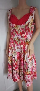 Lindy Bop red floral knee length stretch rock n roll dress pockets size 16 new - Picture 1 of 7