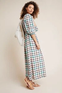 NWT $148 Anthropologie Maeve Cerie Smocked Midi Dress Small Summer Fall Plaid - Picture 1 of 8