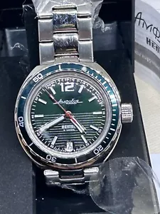 Vostok Neptune Amphibia Green Dial Watch With S/Steel Bracelet, Box/Papers. Used - Picture 1 of 24