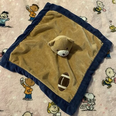 Tiddliwinks Teddy Bear Football Lovey Baby Blanket Security Brown Blue Plush Toy - Image 1 of 4