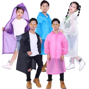 Unisex Adult Kids Waterproof Raincoat Rain Coat Hooded Jacket Poncho Rainwear - Picture 1 of 28