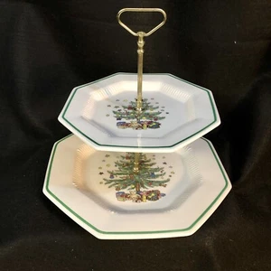 Nikko Japan Happy Holidays Christmastime Two Tiered Tidbit Tray Christmas Tree V - Picture 1 of 7