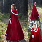 Women Red Cloak with White Fur Loose Cape Hood Velvet Jacket Robe for Halloween 