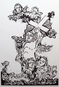 Gravura/Linocorte, Haroldo Mattos (n.1926), Brasil. Carlos Drummond de Andrade - Imagen 1 de 5
