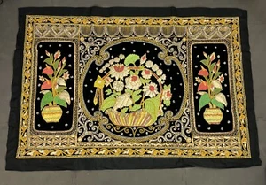 Burmese Kalaga Jeweled Hand Embroidered Tapestry Flowers 56" x 38.5" Charity FS - Picture 1 of 9