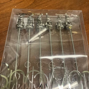 Crate & Barrel Silver Metal Snowman Cocktail Picks Spain-6-3.5” - Picture 1 of 5