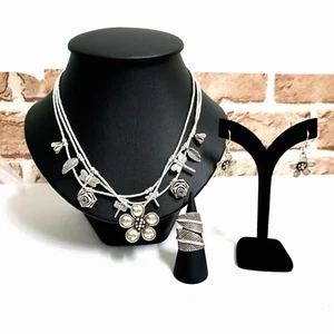 Juego de joyas vintage tailandesas hechas a mano de plata 925 lujoso decorado floral. - Imagen 1 de 7