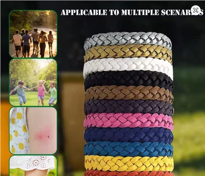12 Pack Mosquito Repellent Bracelet, Adjustable Leather Deet-Free Bands - Image 1 of 4