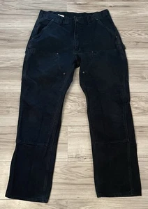 Carhartt Double Knee Dungaree Fit Black Denim Carpenter Jeans Men’s 36x34 - Picture 1 of 14