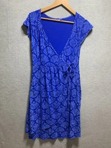 Fresh Produce Dress Women's Small Blue Shells Faux Wrap Summer Beach Nautical - Picture 1 of 13