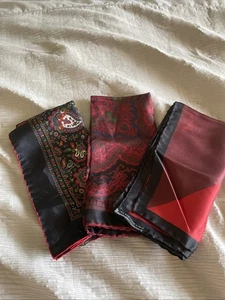 3 Silk Pocket Squares All Made In Italy Ashear Multicolor Hand Rolled Paisley - Picture 1 of 6
