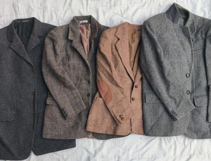 Lote de 4 Abrigos Harris Tweed Hombre Rojo y Azul Orbe Etiquetas Estado Mixto Reparaciones - Imagen 1 de 24