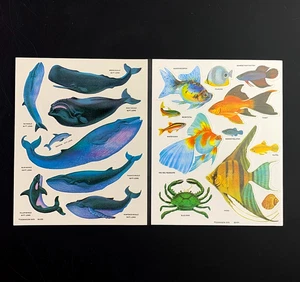 2 WHALEs FISH DENNISON tropical shell ocean sea 1979 VINTAGE sticker sheets - Picture 1 of 3