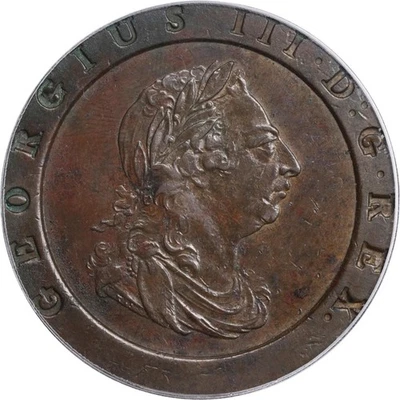 ENGLAND GEORGE III 1797-SOHO TWO PENCE COPPER COIN, PCGS CERTIFIED AU-58 - Image 1 of 4