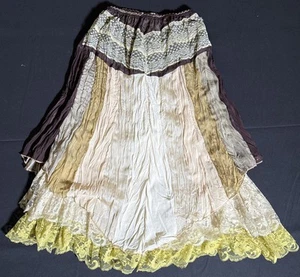 Celui braun beige Stufenrock Spitzenbesatz Boho Midi Größe Large Spitze und Pailletten - Bild 1 von 12