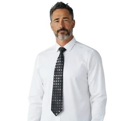 Corbata Sean John Negra Gris Sombra Geométrica Rejilla Patrón 100% Seda Diseñador Foto 1 de 4