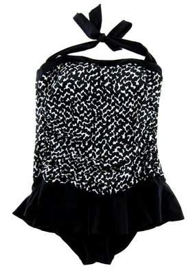 Vestido de maiô verde água preto branco bolinhas emagrecimento peça única halter grande - Imagem 1 de 4