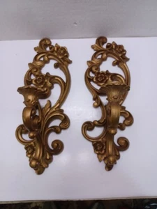 2 Vintage 1971 HOMCO #4118 Gold Wall Sconce Candle Holder Hollywood Regency Pair - Bild 1 von 7