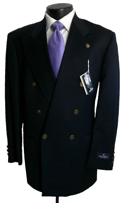 # New, Nino Cerruti Navy Blue Double Breasted Wool Vtg Blazer, Jacket, Coat 40R - Image 1 of 4