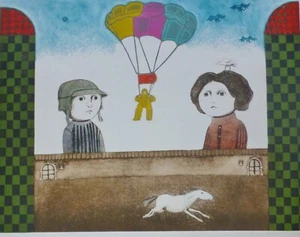 Leticia Tarrago Paracaidista Paratrooper Etching Hand Signed Mexican Artist art - Picture 1 of 4