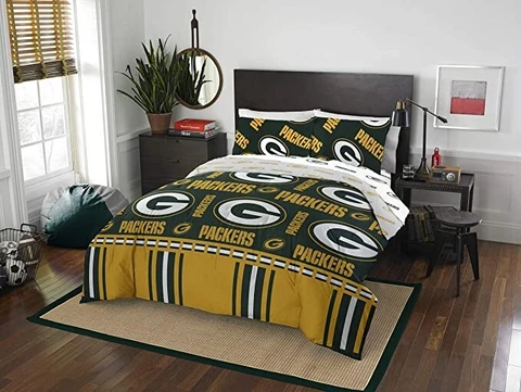 Green Bay Packers NFL 5 Piece Queen Comforter Bedding Set Green/Gold/White NEW Cover