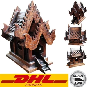 9" Handcraft Teak Wood Wooden Thai Spirit House Mini Buddhist Temple Shrine DHL - Picture 1 of 12