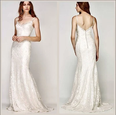Willowby by Watters Fully Lace Pearl Button Seychelles Wedding Gown/Dress Size M - Image 1 of 4