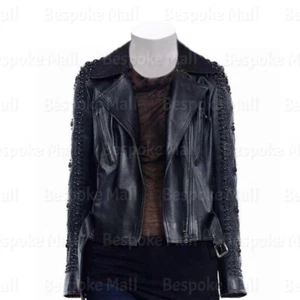 New Women Brown Brando Style Classic Fashion Studded Cowhide Leather Jacket-187 - Picture 1 of 4