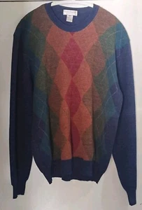 Tricots St. Raphael MERINO wool sweater men's LARGE multi color Argyle - Picture 1 of 3