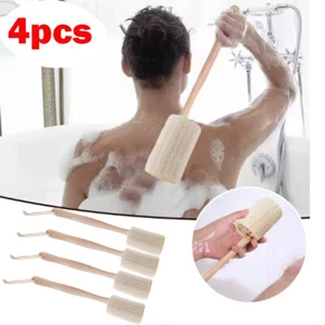 4 Exfoliating Loofah Back Massager Scrubber Bath Shower Body Scrub Wooden Handle - Picture 1 of 8