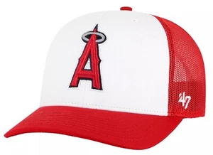 Los Angeles Angels MLB '47 Freshman Trucker White Red Mesh Hat Cap Mens Snapback - Picture 1 of 2