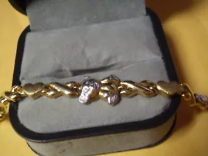 Brazalete de eslabones de oso de peluche de oro amarillo y blanco de 10K para dama de 4,7 gramos - Imagen 1 de 3