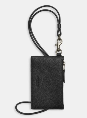 Coach Zip ID Lanyard Leather Card Case Holder ~NWT~ Black CAJ45 - Image 1 of 3